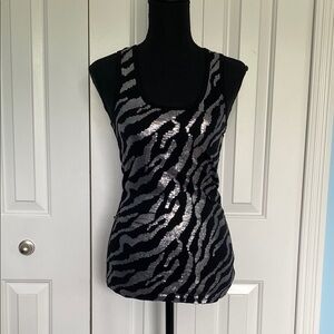 Rare Vintage Y2K Love Culture Medium Black and Silver Sequin Top